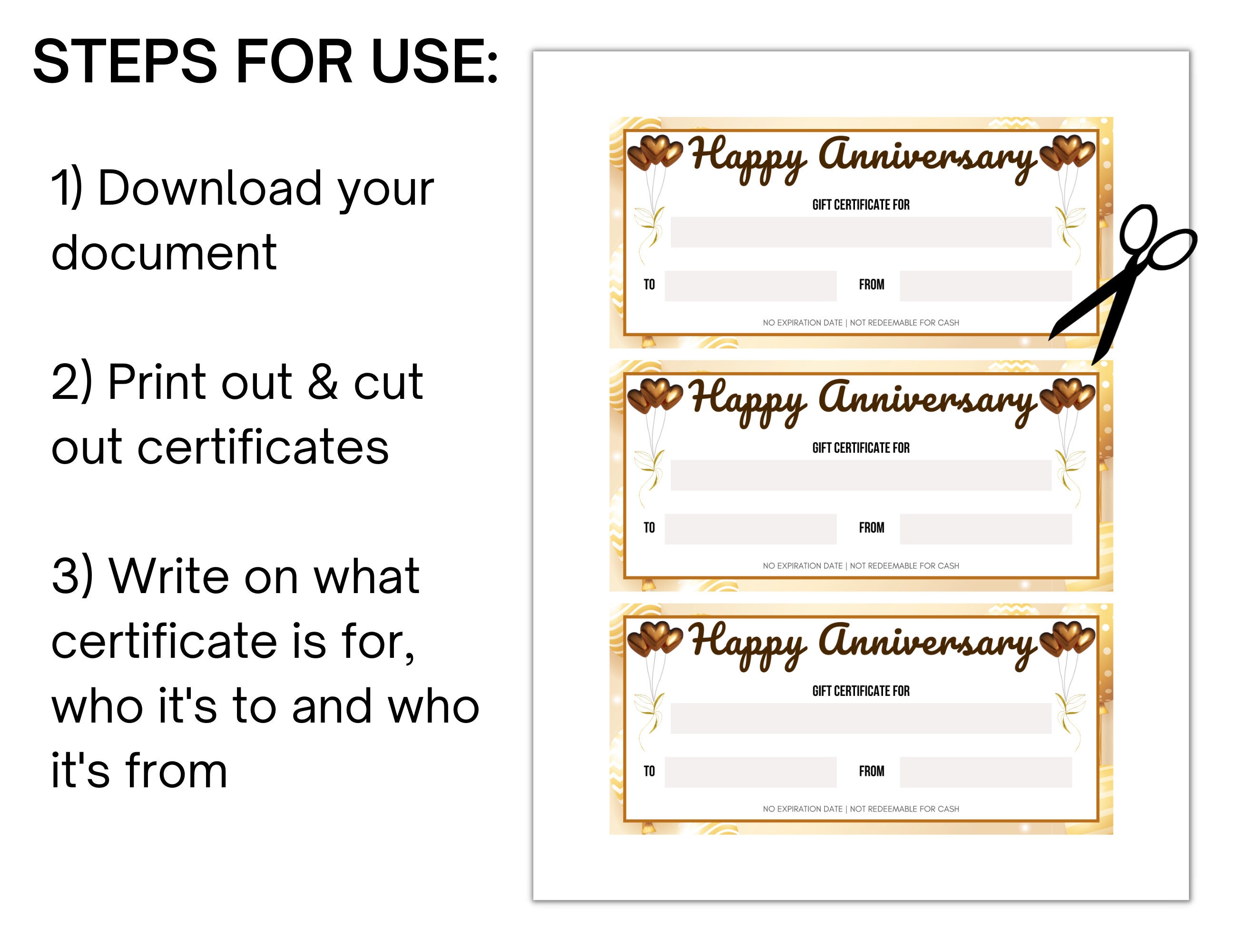 Printable Anniversary Gift Certificate, Anniversary Coupons, Gift ...