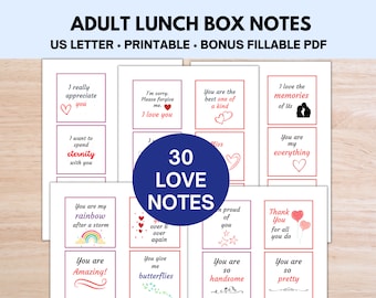 Adult Lunch Notes, Lunchbox Notes, Lunchbox Notes Printable, Love Lunch Box Cards, Reasons I Love You