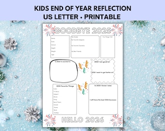 New Year's Resolution and End of Year Reflection for Kids, 2025 Year in Review, End of Year Review