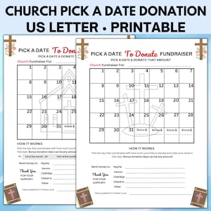 Church Pick a Date Donation, Fundraiser Calendar, Pick a Date to Donate Fundraiser, Calendar Fundraiser, Fundraising Calendar