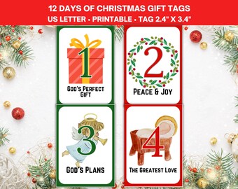 Christian 12 Days of Christmas Tags, Religious Watercolor Tags