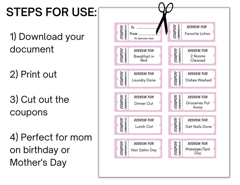 Mother's Day Coupons Printable Mom Coupon Book, Mother's Day Crafts ...