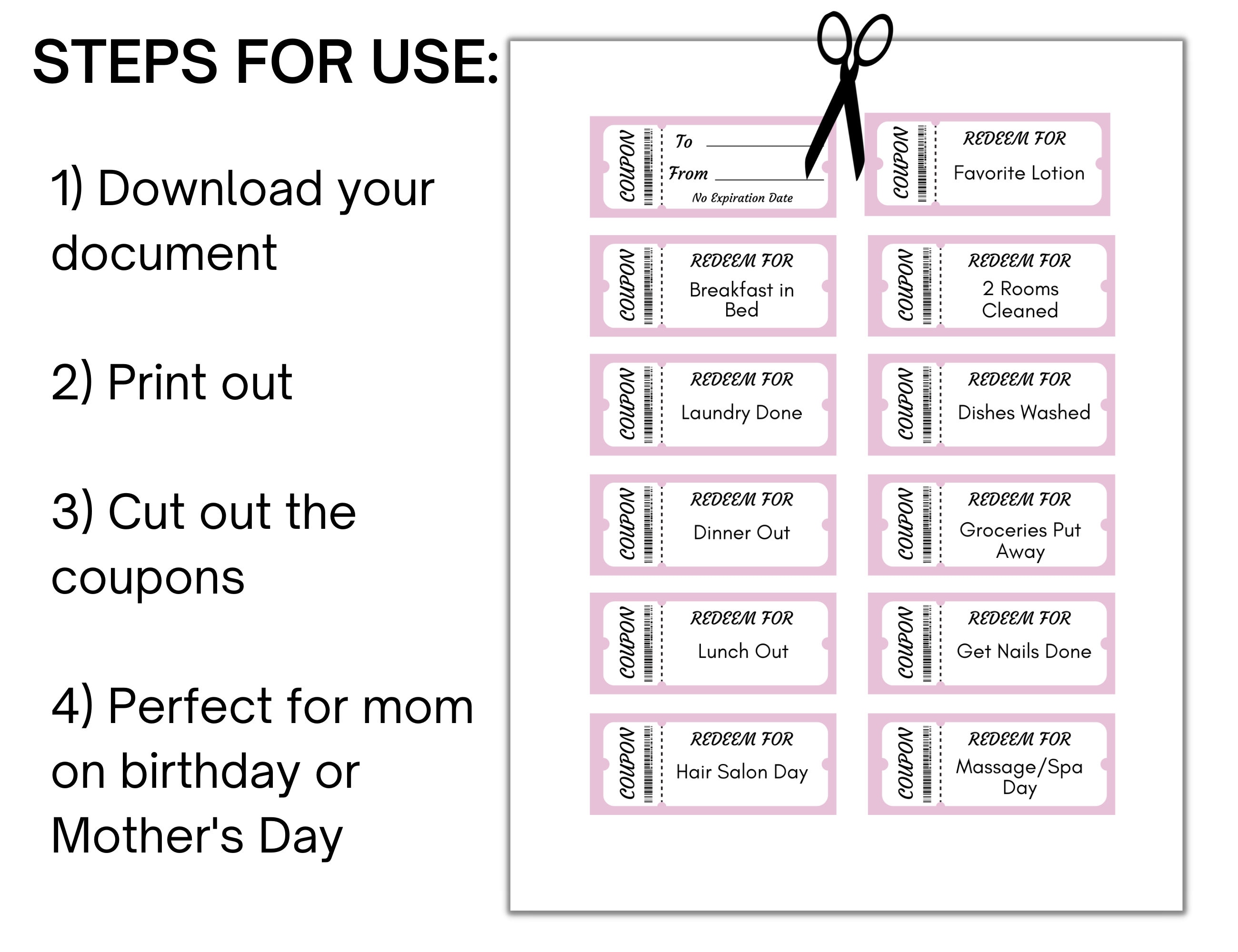 Mother's Day Coupons Printable Mom Coupon Book, Mother's Day Crafts ...