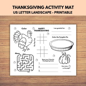 Thanksgiving Activity Placemat, Thanksgiving Coloring Placemats, Kids Coloring Mat, Thanksgiving Activity Sheet for Kids