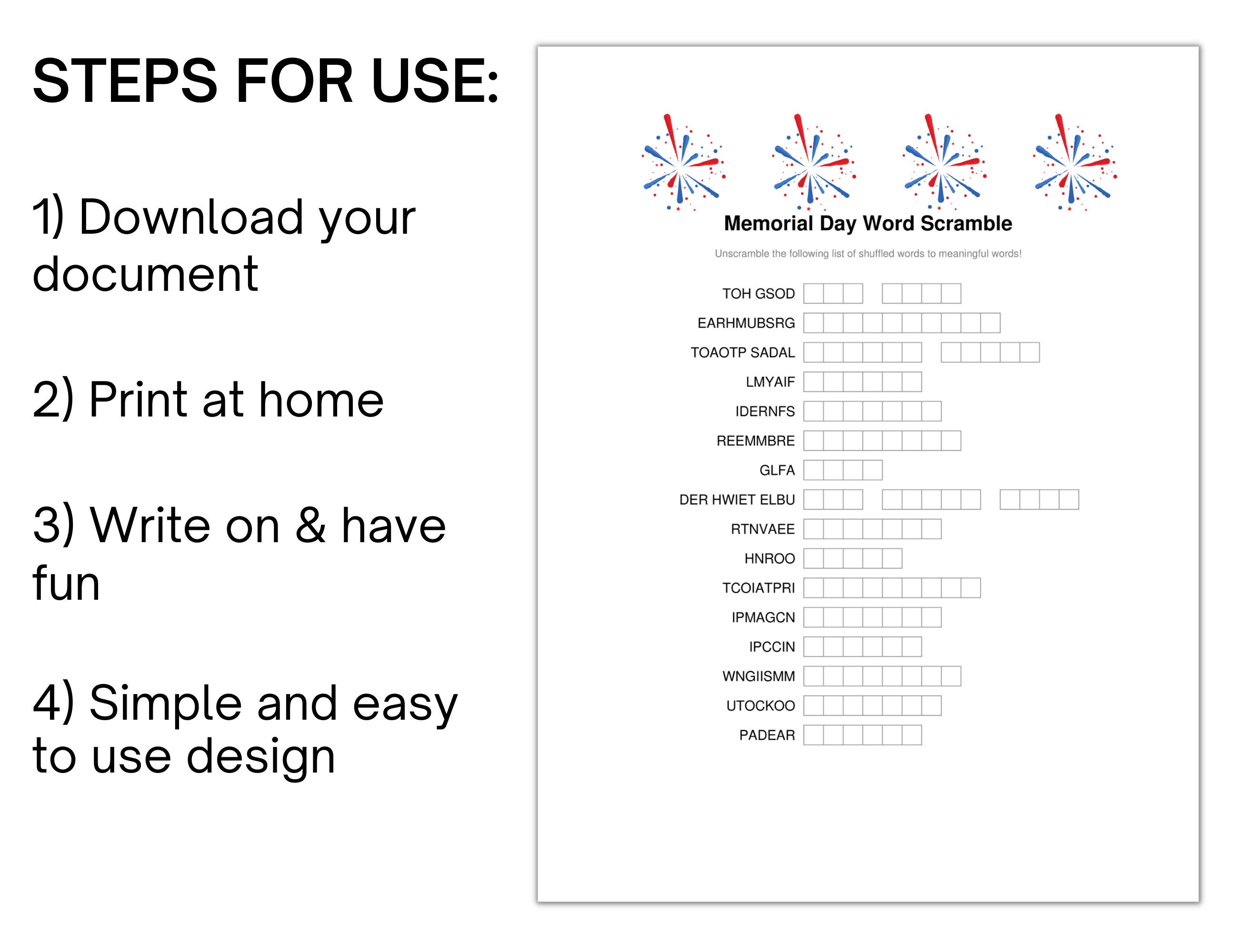 Memorial Day Word Scramble Game, Memorial Day Games - Etsy