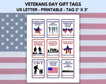 Veterans Day Gift Tags, Thank You for Your Service Veterans, Happy Veterans Day Tag