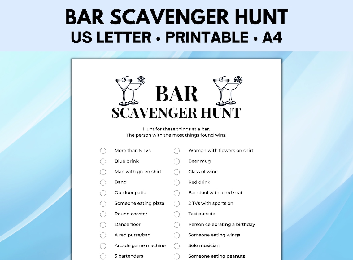 Bar Scavenger Hunt, Pub Crawl Scavenger Hunt, Bar Crawl Scavenger Hunt, Adult Scavenger Hunt