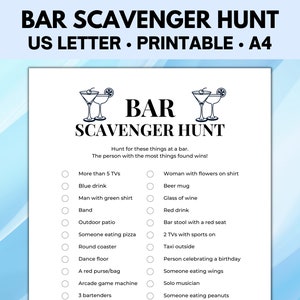 Bar Scavenger Hunt, Pub Crawl Scavenger Hunt, Bar Crawl Scavenger Hunt, Adult Scavenger Hunt, Indoor Scavenger Hunt