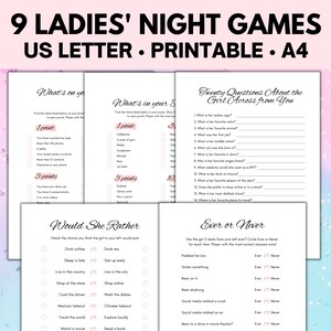 Ladies&#39; Night Games, Girls&#39; Night Games, Would She Rather, Bachelorette Party Game, Galentines Games, Glamping Games