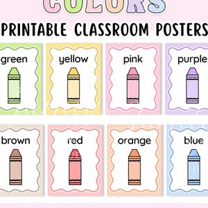 Pósteres imprimibles a color para el aula para niños, pósteres preescolares, pósteres a color para jardín de infantes, decoración de aula en tonos pastel, pósteres educativos para descargar.