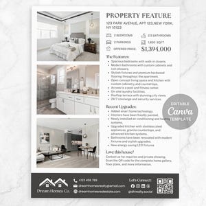Editable Home Feature Sheet Real Estate Property Feature Template for Realtors, Open House, Property Presentation for Real Estate Marketing