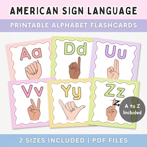 Utskrivbara amerikanska teckenspråksalfabetet för barn som lär sig ABC | Utskrivbara barnpedagogiska flashcards | Hemundervisning ASL-flashcards