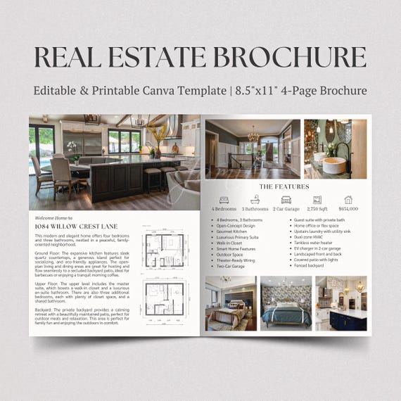 Editable Real Estate Brochure Template for Realtors, Home Owners, Property Investors and Property Presentation for Real Estate Marketing