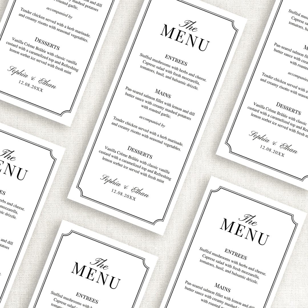 Editable Classic Menu Template Wedding Menu Wedding Dinner Menu English ...