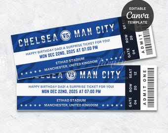 Bearbeitbare Fußballspiel Überraschungsgeschenkkartenvorlage für Ihn | Sport Spiel Ticket Geschenk | Sport Geschenk für Papa Geschenk | Cloche Fan Geschenk