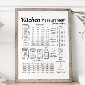 Tabla de conversión de medidas de cocina para imprimir, decoración de cocina rústica, conversión de medidas de cocina, arte de pared de cocina