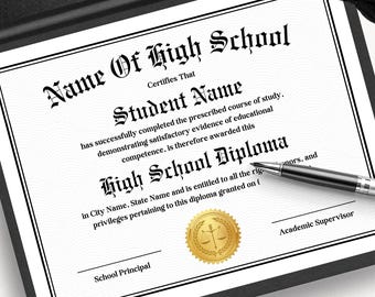Editable Certificate for Homeschool Graduation Certificate Printable Diploma High School Diploma GED Diploma Certificate Template Canva