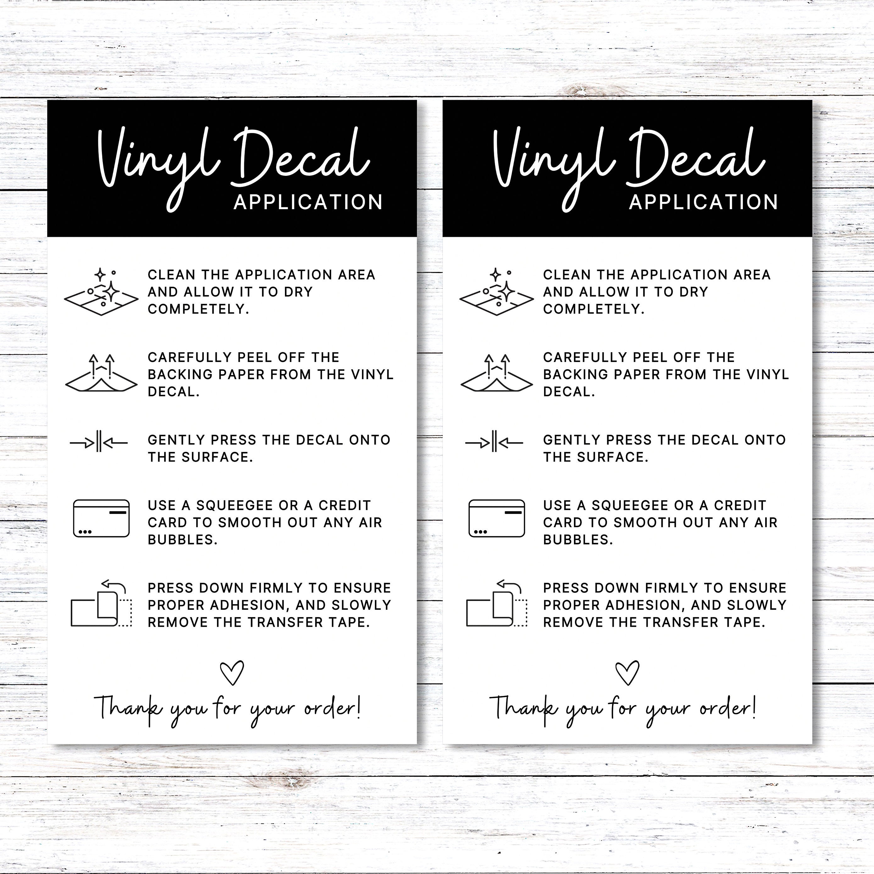 Application Form Decal Vinyl Decal Application Card Printable Vinyl Decal Care Card Small ...