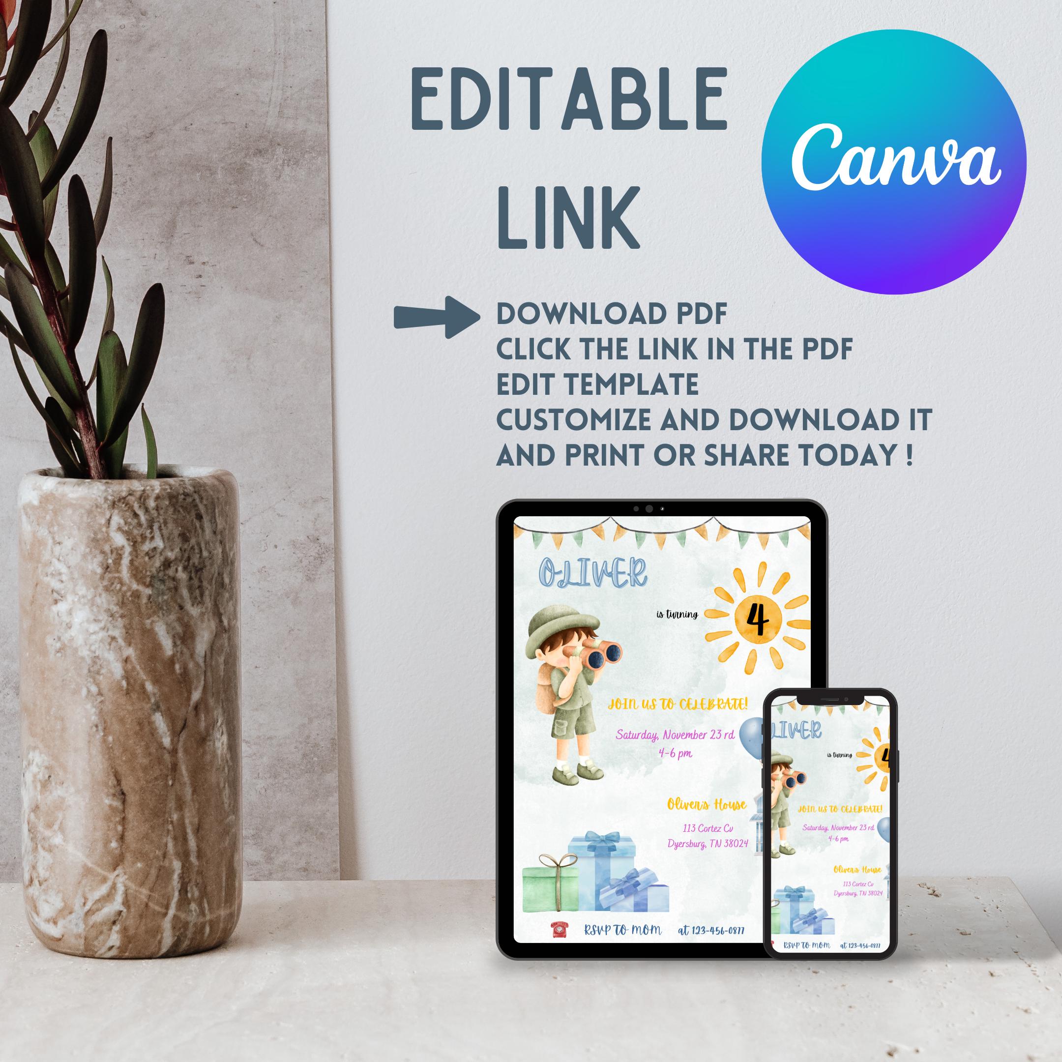 Editable Canva Boy Birthday Invitation - Cute Blue-themed Design