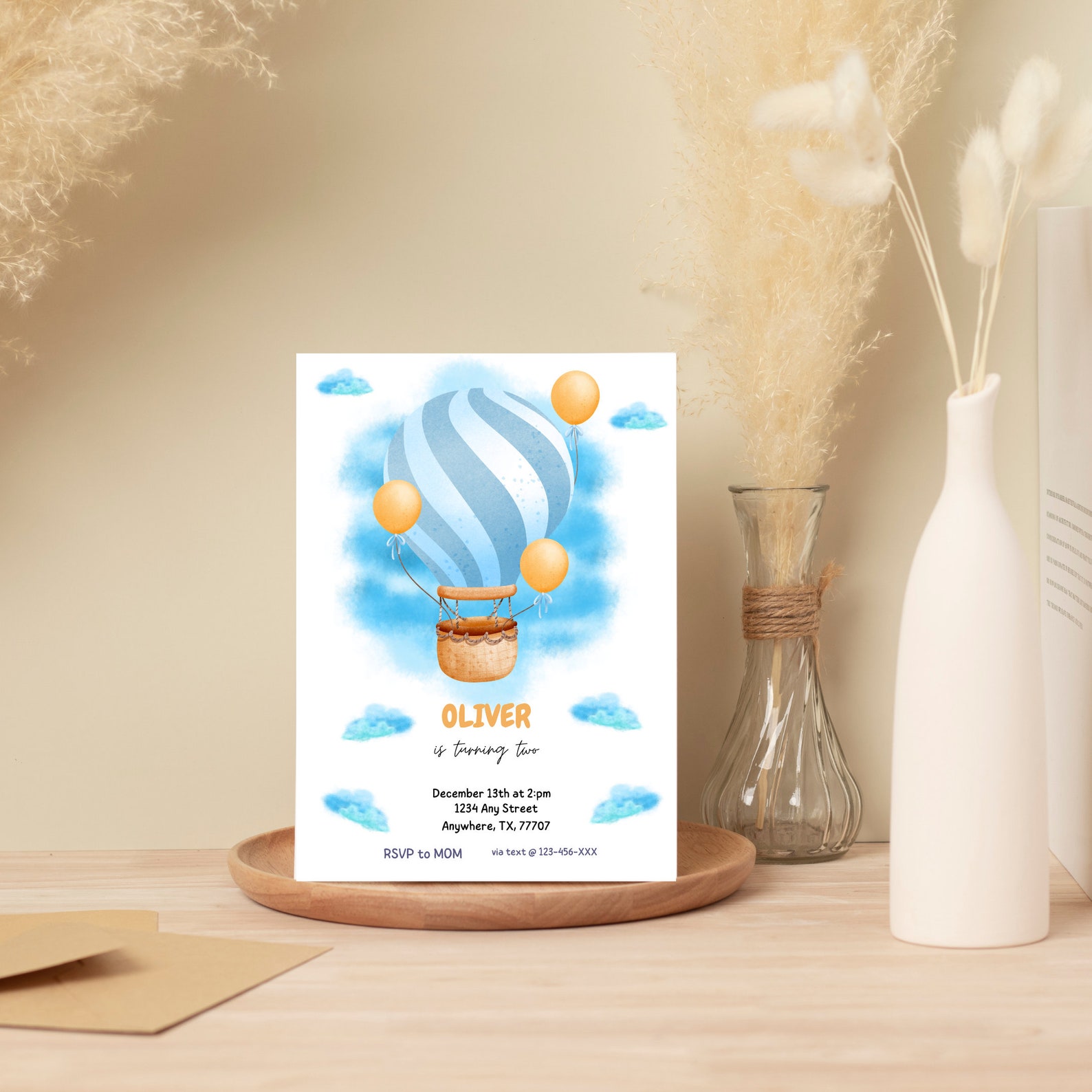 Max Air Invitations Customizable Birthday Invitation - Hot Air Balloon Theme Party Invite ...