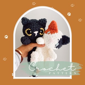 Images of a handmade amigurumi cat named Poe made my different makers on Instagram that advertise the crochet pattern to make Poe.