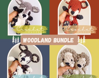 WOODLAND BUNDLE Crochet Patterns : raton laveur, louveteau, renardeau, hérisson - Woodland Nursery decor - Woodland baby shower gift