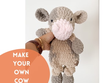 Crochet snuggler - cow lovey - made to order crochet cow