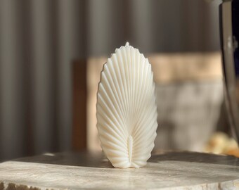 Decorative palm leaf candle, shell, sculpture, 100% handmade soy wax candle, gift for her, for him