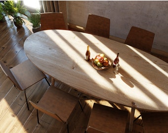 Table à manger ovale avec pieds en bois, en bois de chêne massif - Table de cuisine en bois ou pour salle à manger, élégant ovale Esstisch