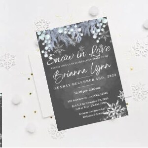 Bridal Shower Invitation, Snow in Love, Black and White, Thank You Card, PDF File, Canva Editable