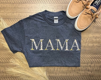 Custom Floral Letter Embroidered T-Shirt| Mom, Grandma Gift Ideas