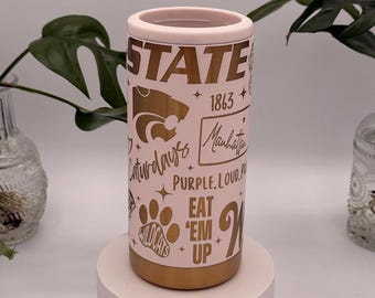 Manhattan 12oz Laser Engraved Slim Can Cooler | Game Day Can Cooler | Tailgate Slim Can Cooler |