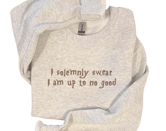 Magical Mischief Embroidered Crewneck | Mischief Managed Embroidered Crewneck | Wizard School Embroidered Sweatshirt