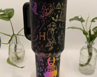 Magical 40 Oz Laser Engraved Tumbler | Witch and Wizard Tumbler | Fantasy Drinkware | Enchanted Tumbler | Spell book Travel Tumbler