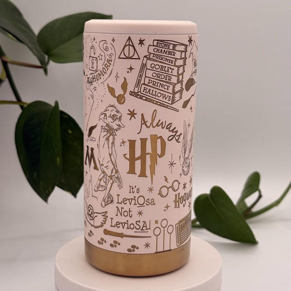 Magical 12oz Laser Engraved Slim Can Cooler | Witch and Wizard Gift| Magic Themed Slim Can Cooler |