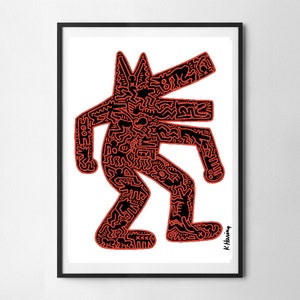 Keith Haring Red Dog Wall Art Print, Art Poster, Exhibition Print, Famous Artist Print, Gallery Wall Home Decor