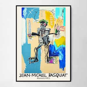 Jean Michel Basquiat  Warrior (1982)  Art Poster, Print, Famous Art Décor, Yellow, Living Room Decor, Modern Pop Art