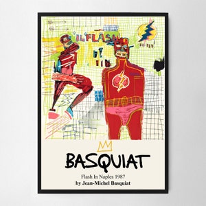 Jean Michel Basquiat Flash in Naples  Art Poster, Wall Art Print, Famous Art Décor, Yellow, Living Room Décor, Modern Pop Art