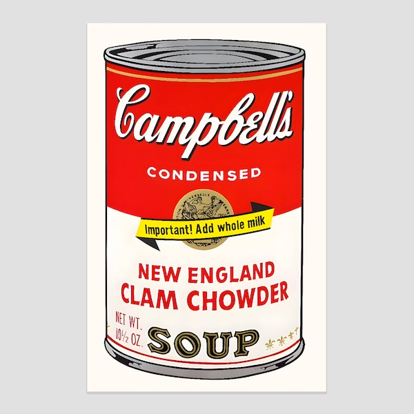 Andy Warhol New England Clam Chowder High Resolution Poster Classic Contemporary Art Print, Warhol Wall Art