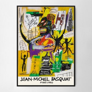 Jean Michel Basquiat PYRO (1984) Abstract Exhibition Art Poster, Wall Art Print, Famous Art Décor, Yellow, Living Room Décor, Modern Pop Art