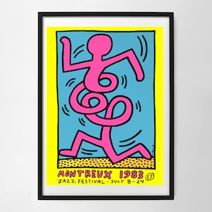 Keith Haring Montreux Jazz poster Yellow Wall Art Print, Art Poster, Exhibition Print, Famous Artist Print, Gallery Wall Home Decor