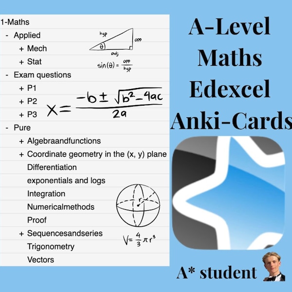 Tarjetas didácticas Anki de matemáticas de nivel A y banco completo de trabajos anteriores, Edexcel, elaborado por un estudiante A*