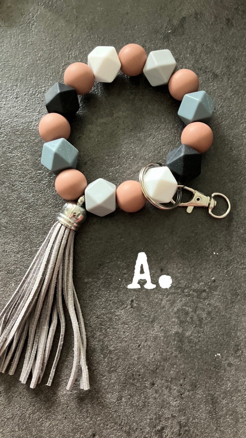 Beaded Keychain Bracelet With Tassell and Key Clip Etsy