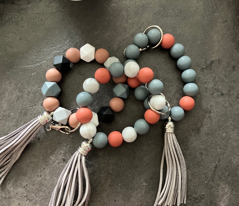 Beaded Keychain Bracelet With Tassell and Key Clip Etsy