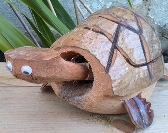 Coconut Turtle With Bobbing Head Hand Carved