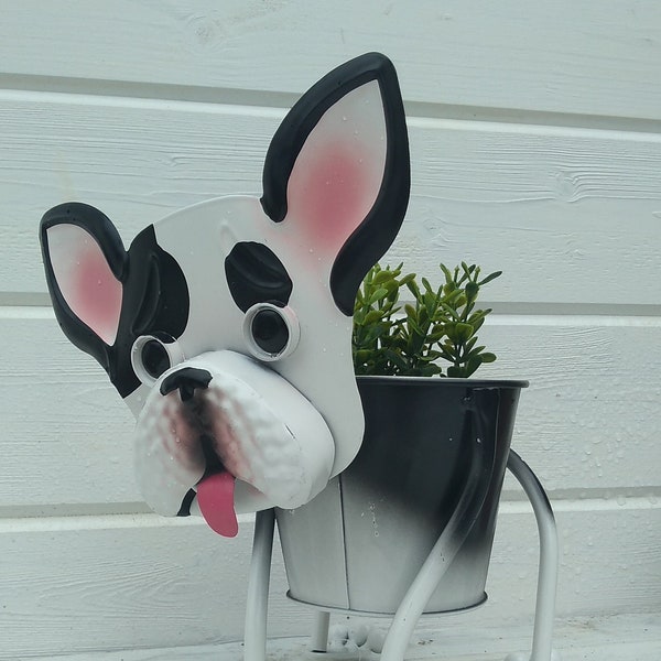 Puppy hond plantenbak tuinpot geplant metalen tuinornament beeldje