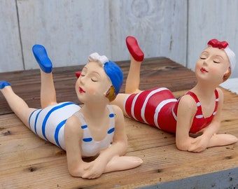 Ceramic Ornaments Bathing Girls Set of 2 Vintage Style Swimmers