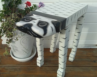 Wooden DOG Side table Coffee table White Grey Black colours Fair Trade Hand Made and Unique Design