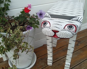 Cat Coffee Table Hand Carved Gift Unique Design White Fair Trade & Hand Carved and Painted Table Side Table