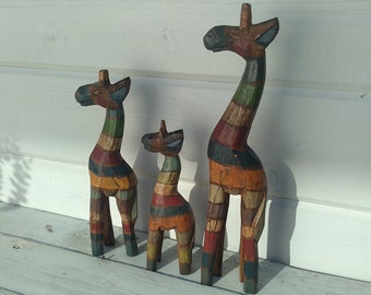 Giraffes Giraffe Family Gift Set of Fair Trade Hand Carved 3 Rainbow Giraffes